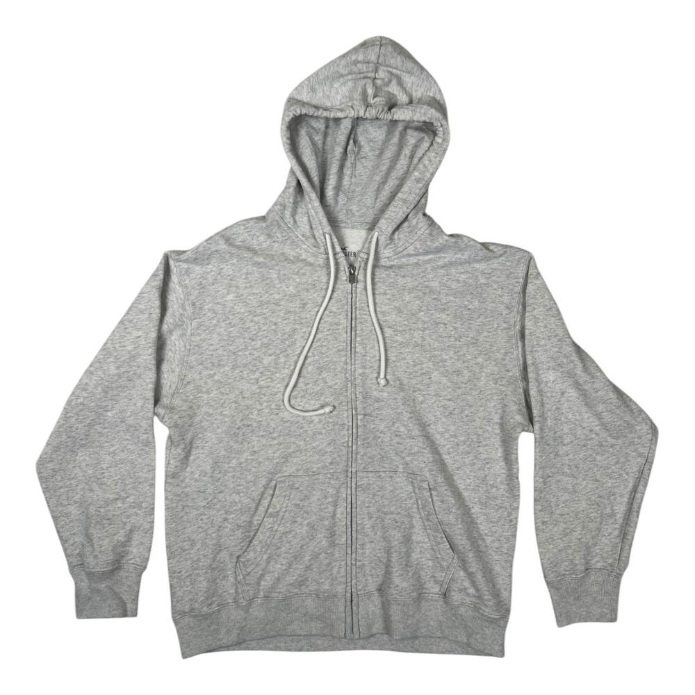 Hollister Hoodie Mens XS Gray Full Zip Fleece Sweatshirt Heather Logo Basic
